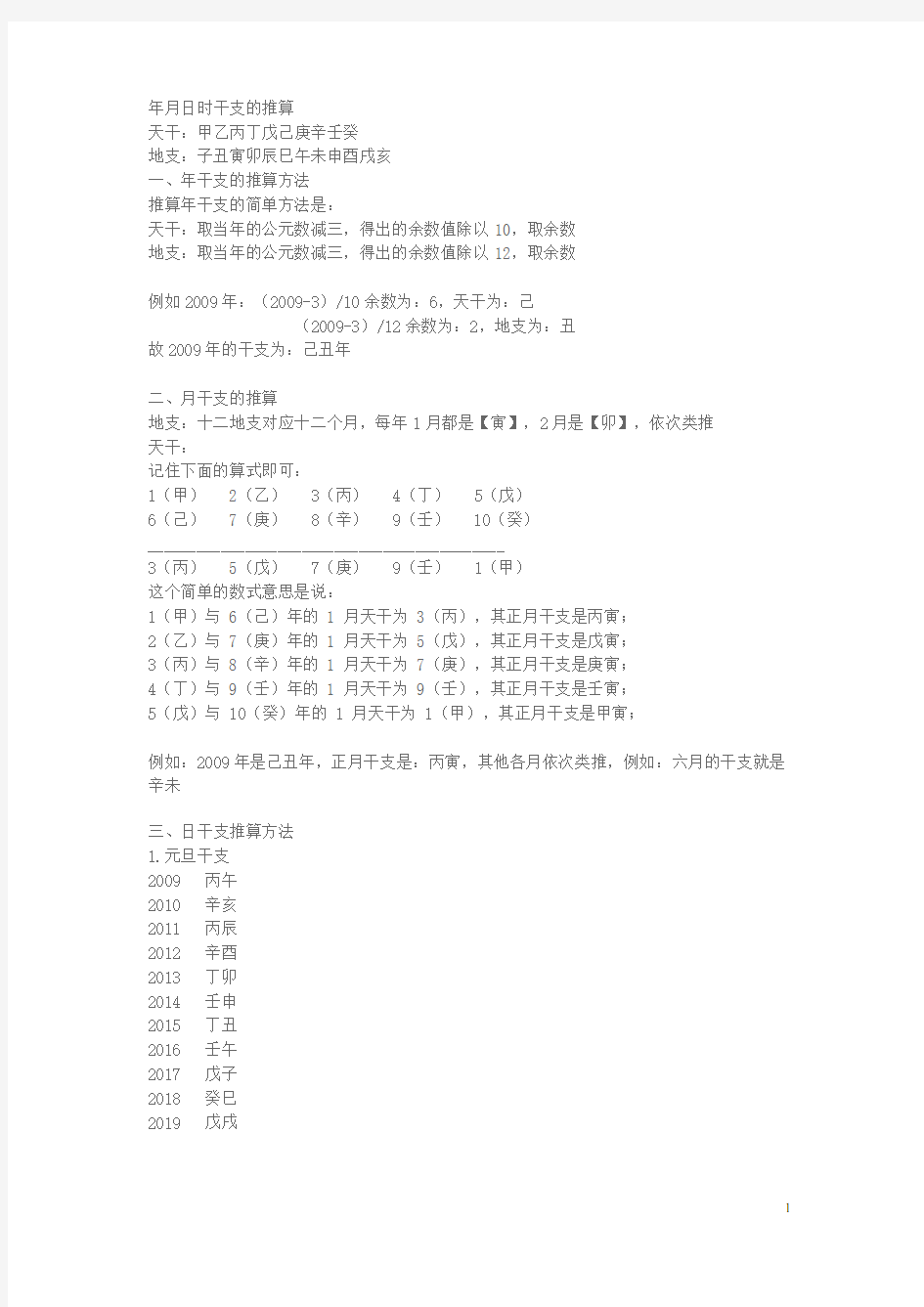 年月日时干支的推算