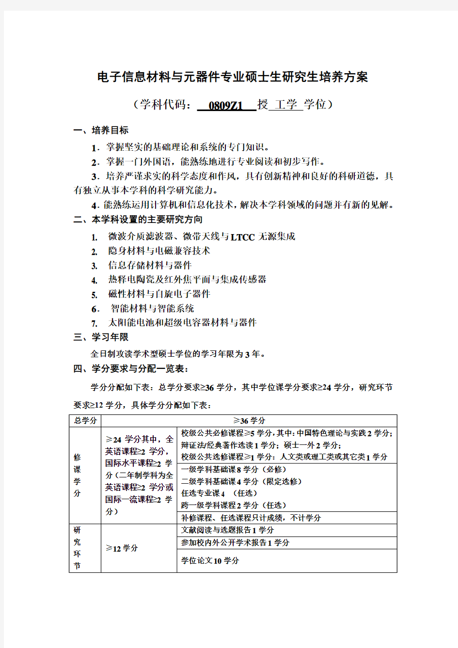 电子信息材料与元器件学科硕士研究生培养方案