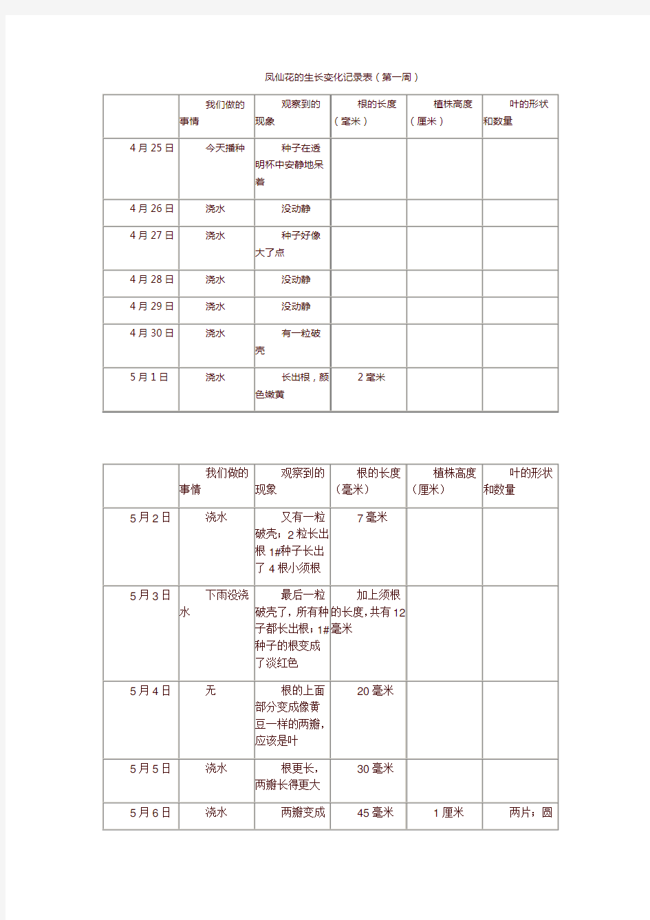 凤仙花的生长变化表