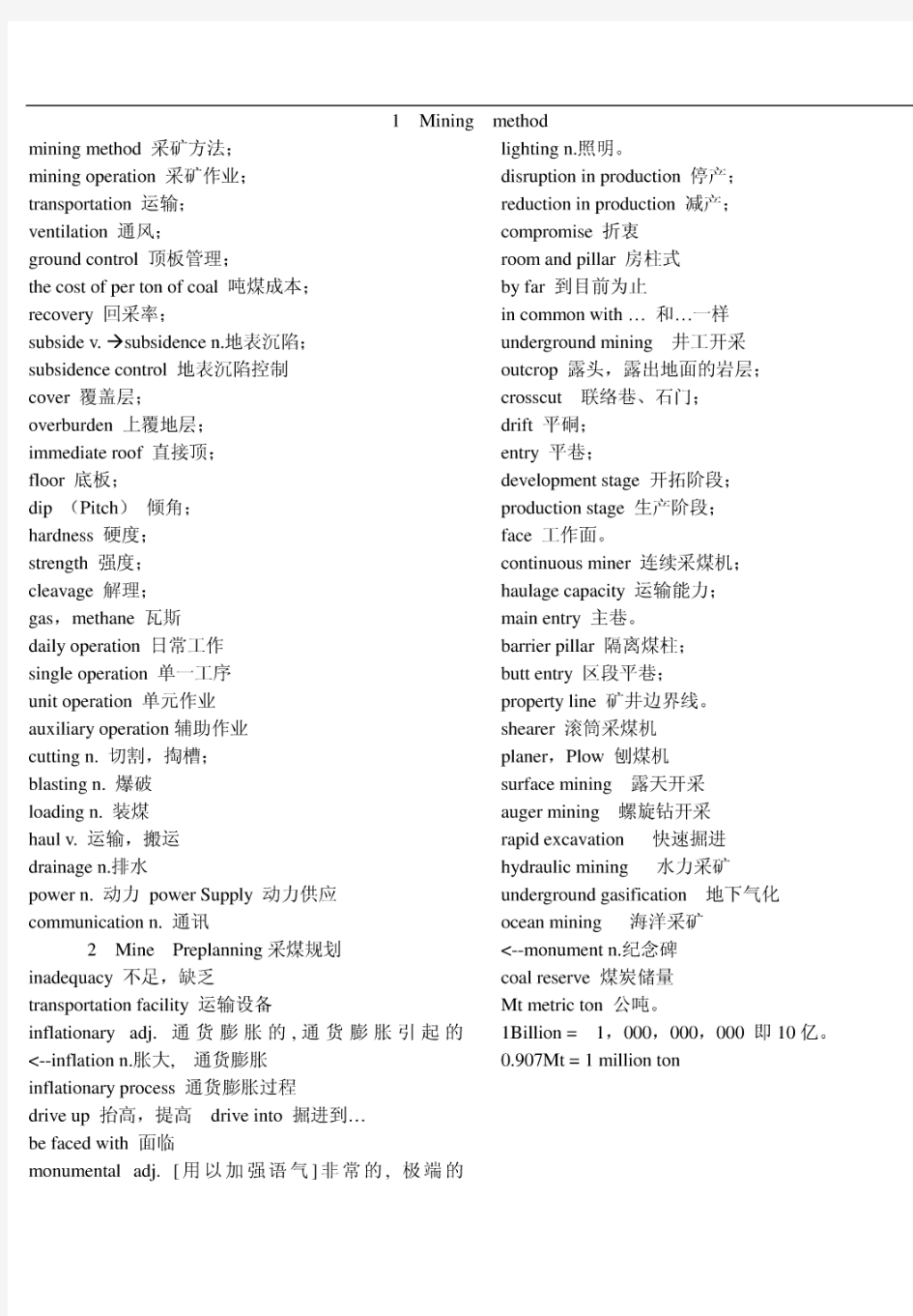 采矿工程专业英语词汇册上传