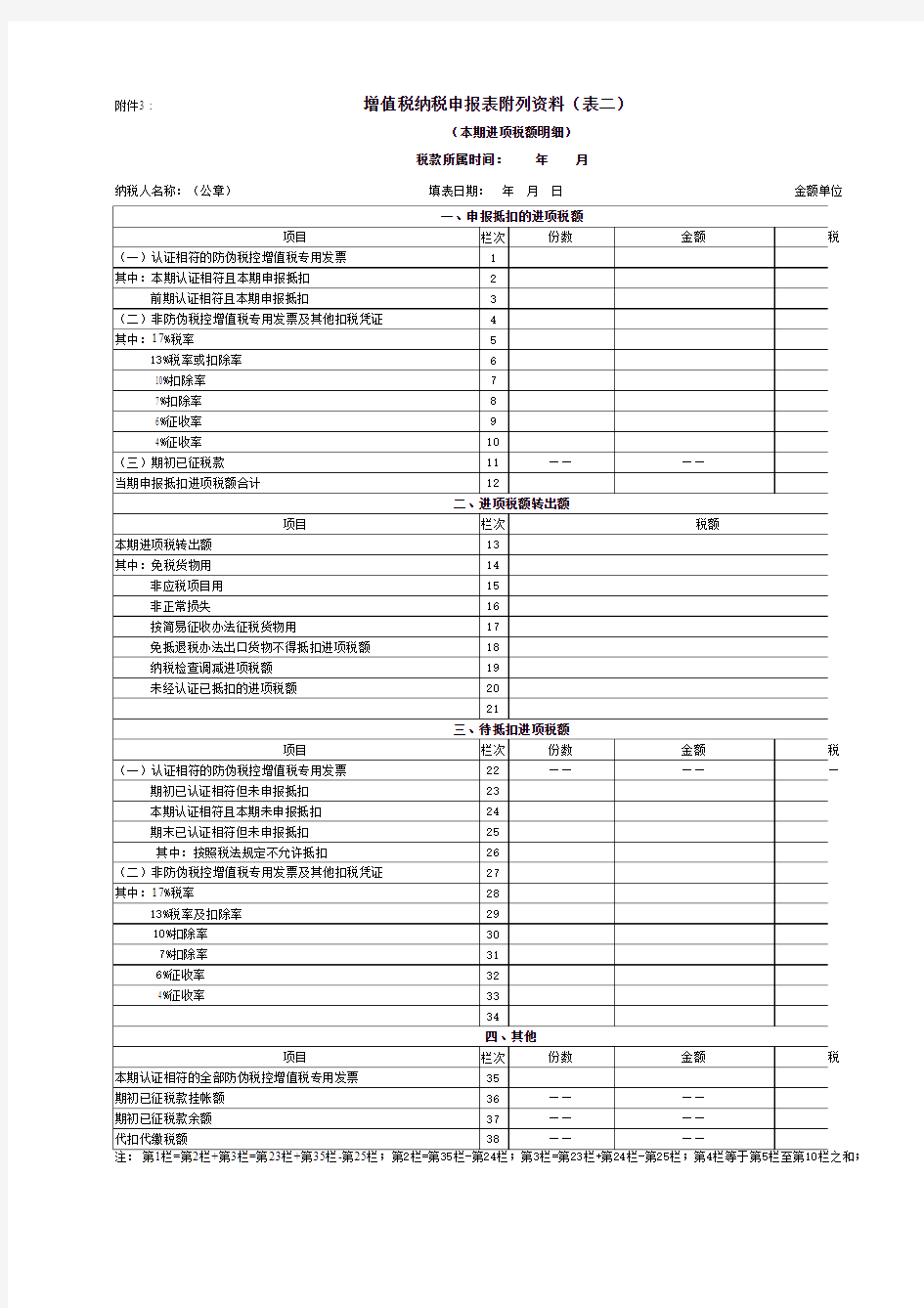 增值税申报表(打印)