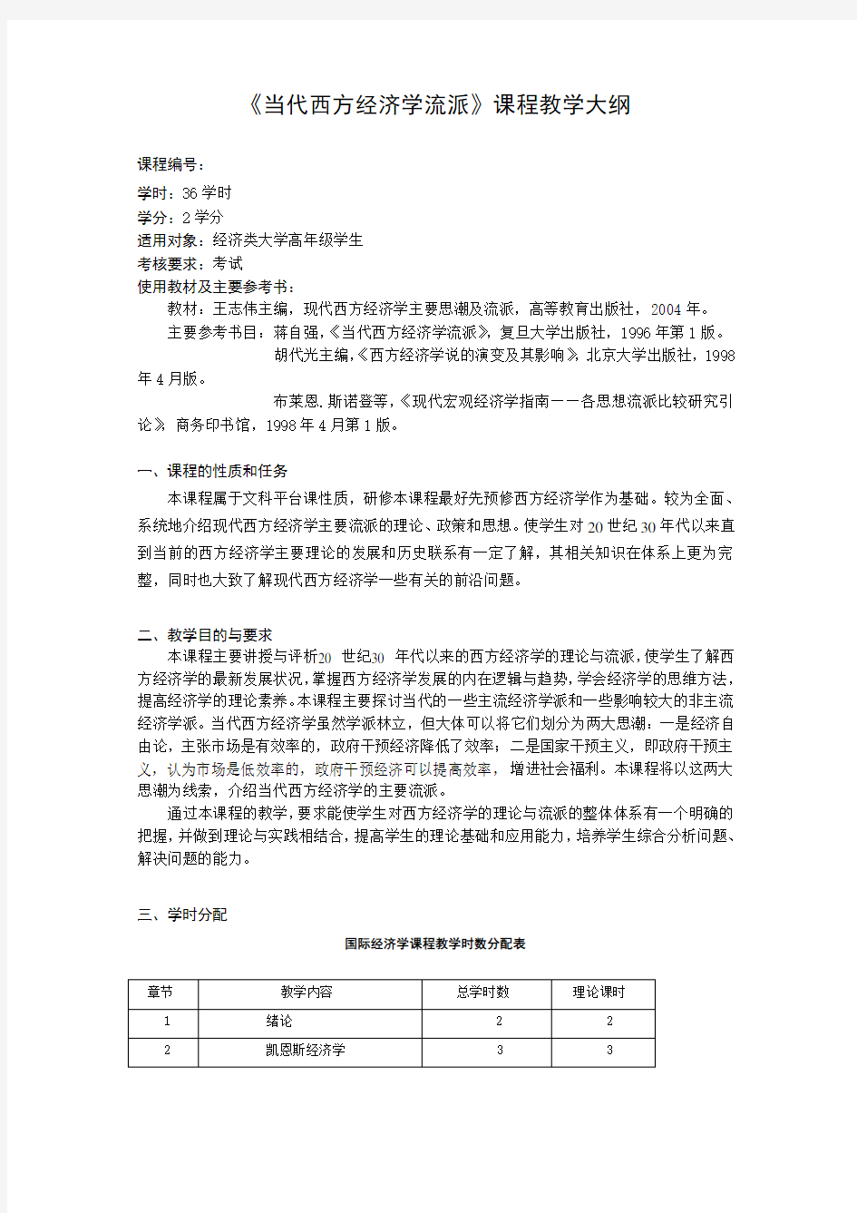 当代西方经济学流派