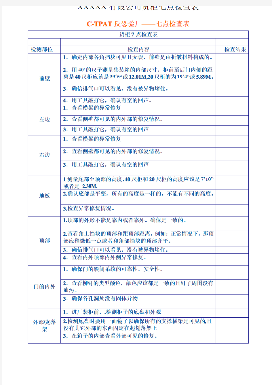 货柜七点检查表