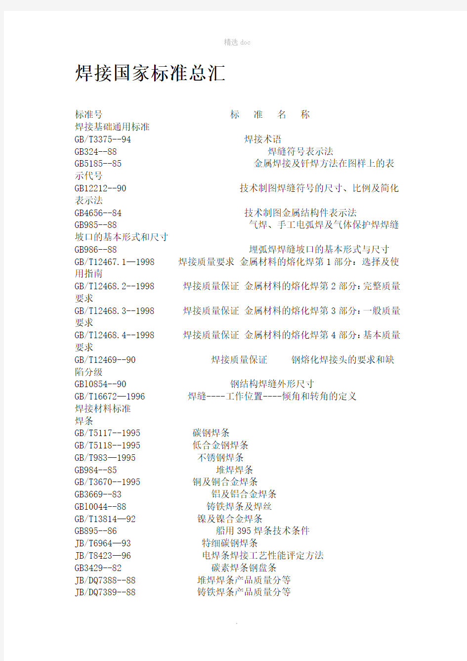 焊接标准大全-焊接国家标准汇总