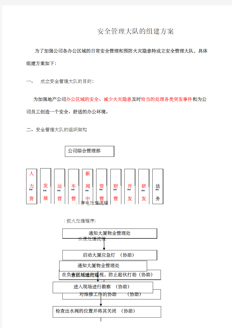 公司安全管理队组建方案 