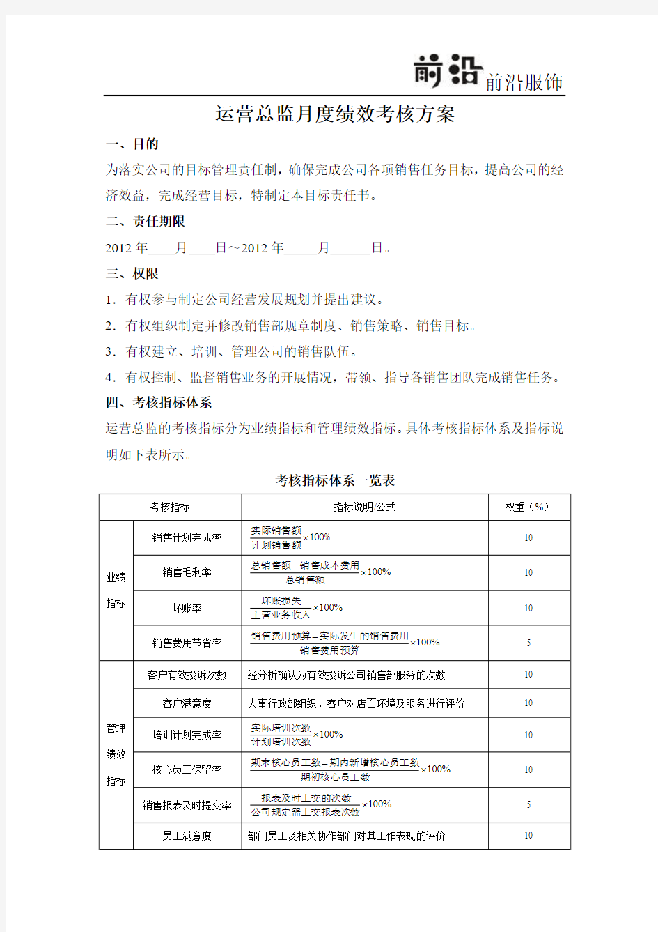 运营总监绩效考核方案参考.