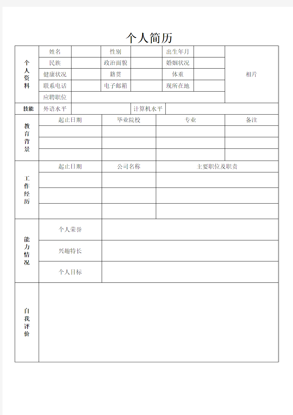 2019年个人简历