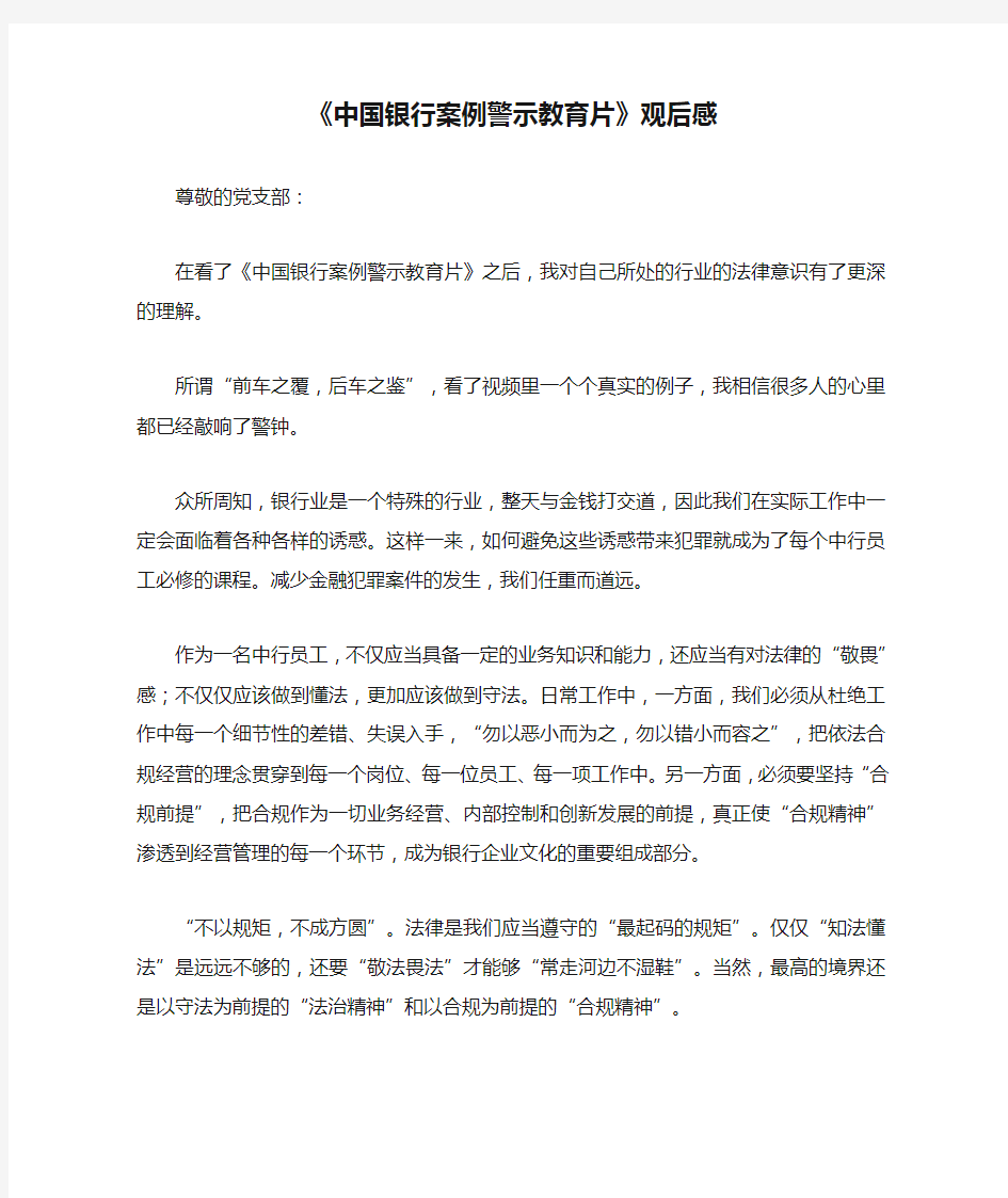 《中国银行案例警示教育片》观后感