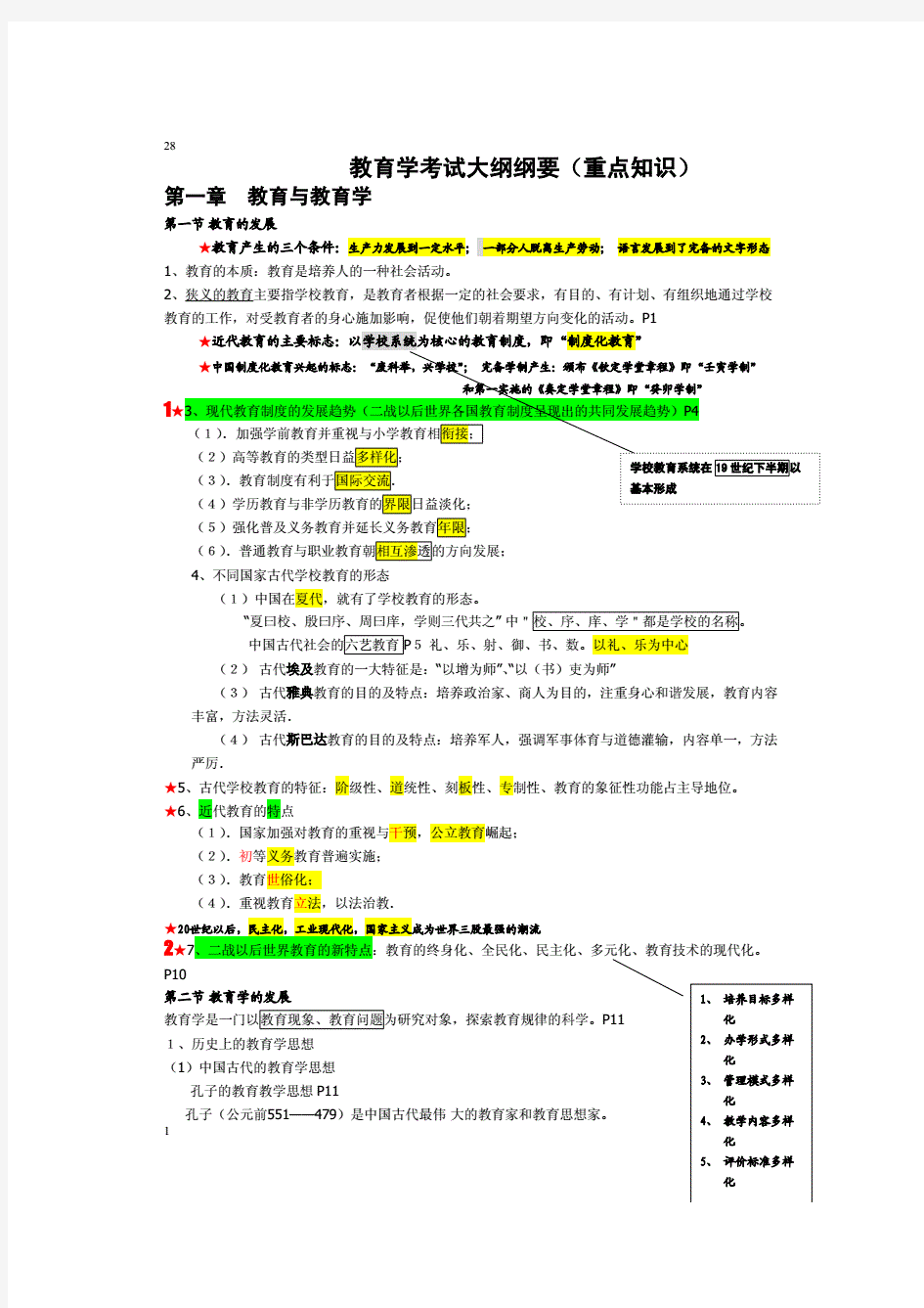 教育学考试大纲纲要重要知识点归纳 