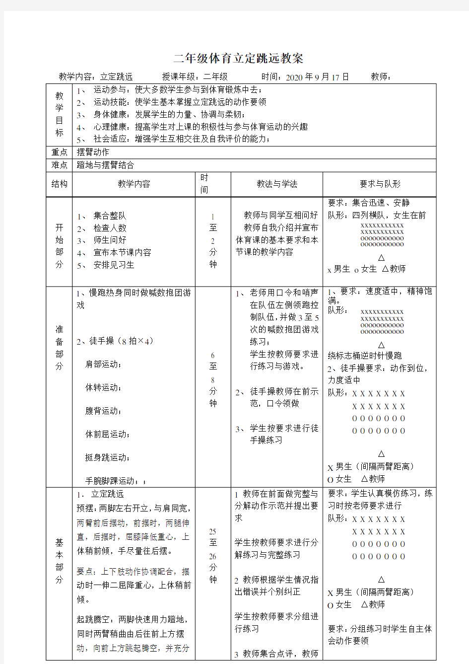 二年级体育立定跳远教案立定跳远教案