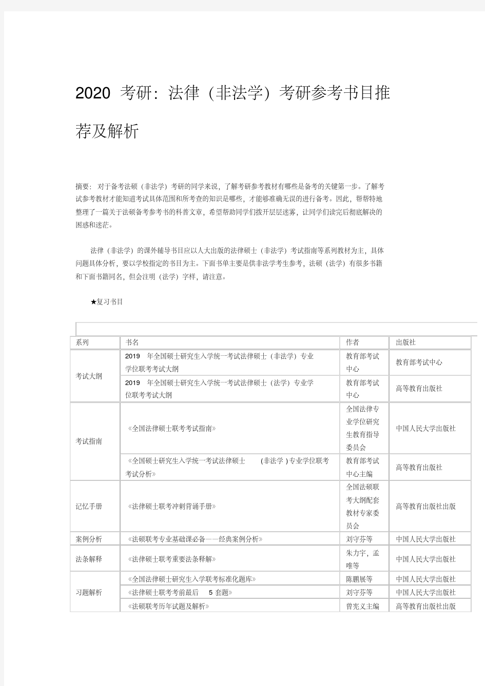 最新2020考研：法律(非法学)考研参考书目推荐及解析.pdf