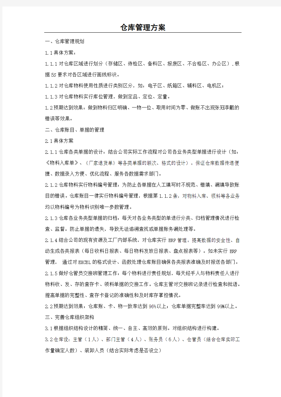 仓库运作管理方案