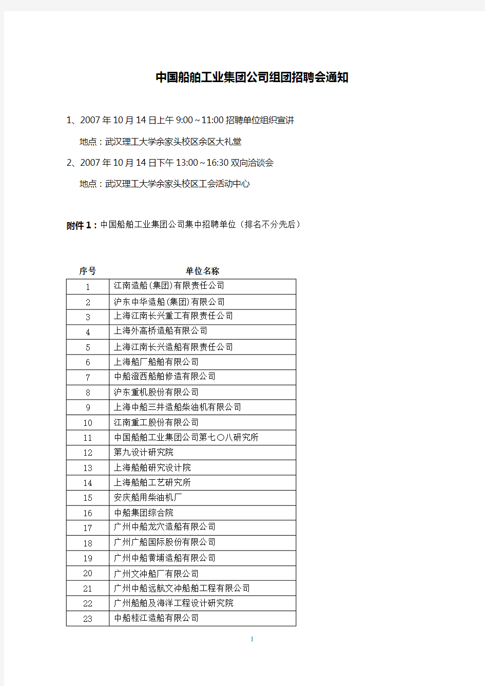 中国船舶工业集团公司组团招聘会通知