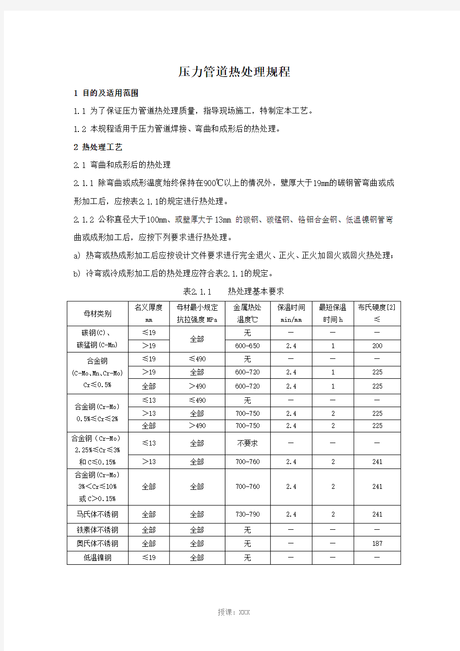 压力管道热处理规程