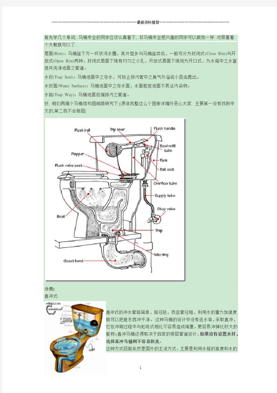 直冲式和虹吸式马桶实用详述(坐便器内部构造组图)精编版