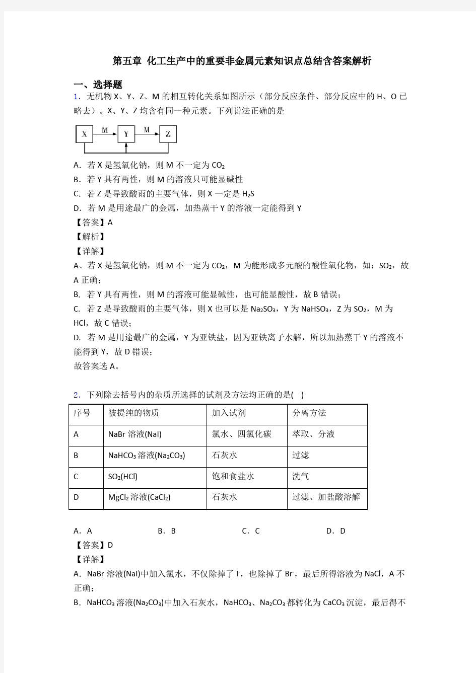 第五章 化工生产中的重要非金属元素知识点总结含答案解析