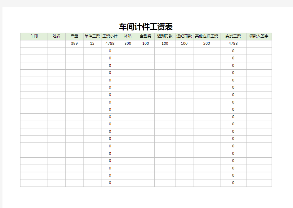 车间计件工资表