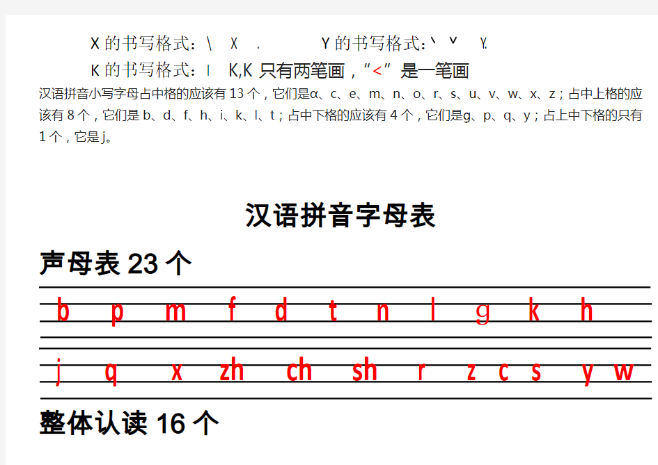 汉语拼音四线格大小写对照表,拼音表