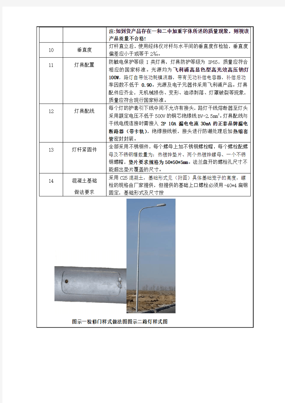 米路灯技术参数表