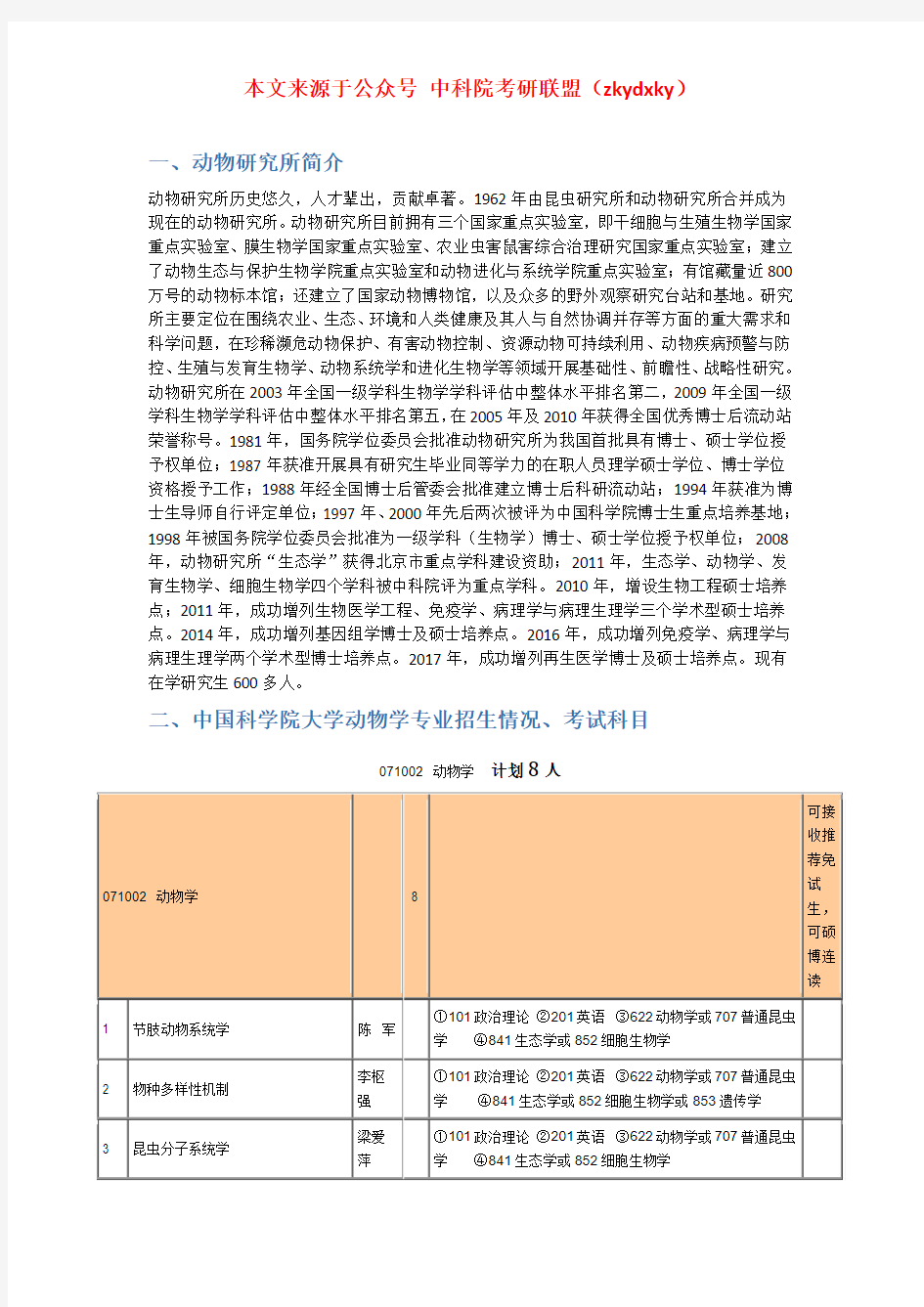 2020-2021年中国科学院大学动物学考研招生情况、分数线、参考书目等信息汇总