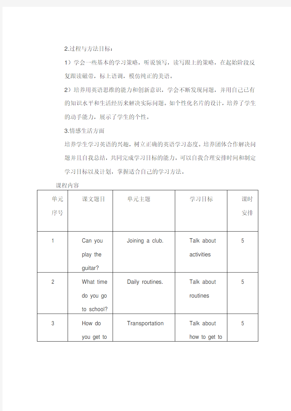 (完整)七年级英语下册课程纲要