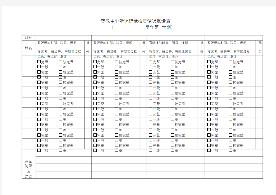 听课记录检查情况反馈表