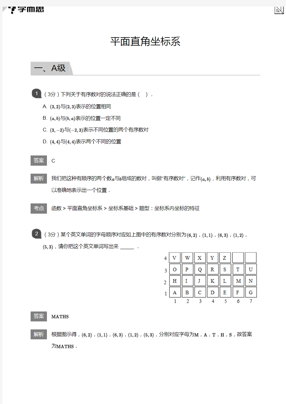 平面直角坐标系(详解版)