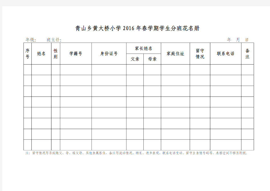 学生分班花名册