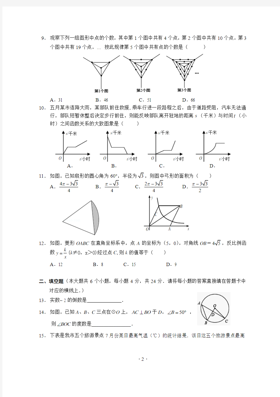 重庆西南大学附属中学2015届九年级第七次月考数学试题及答案