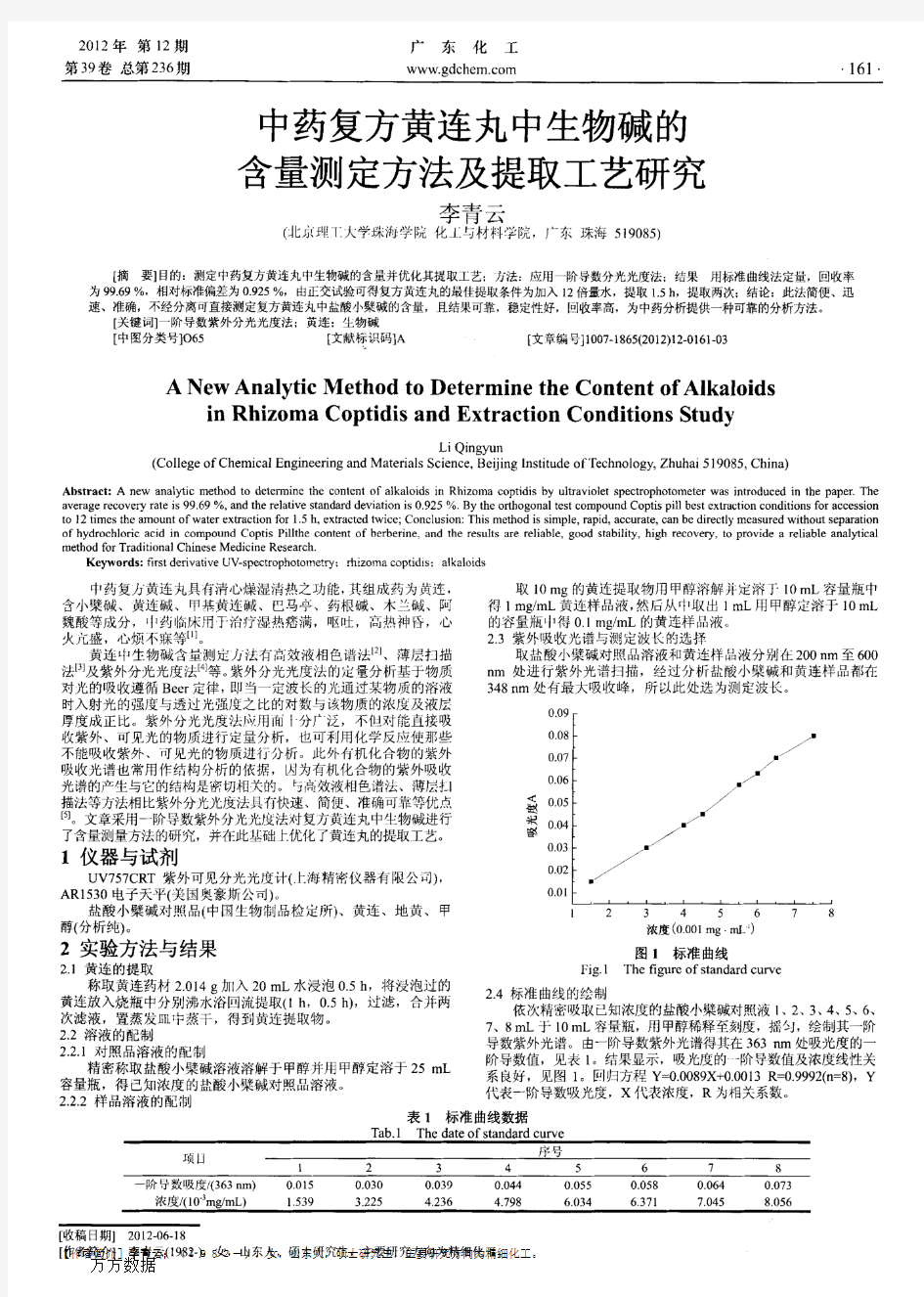 中药复方黄连丸中生物碱的含量测定方法及提取工艺研究