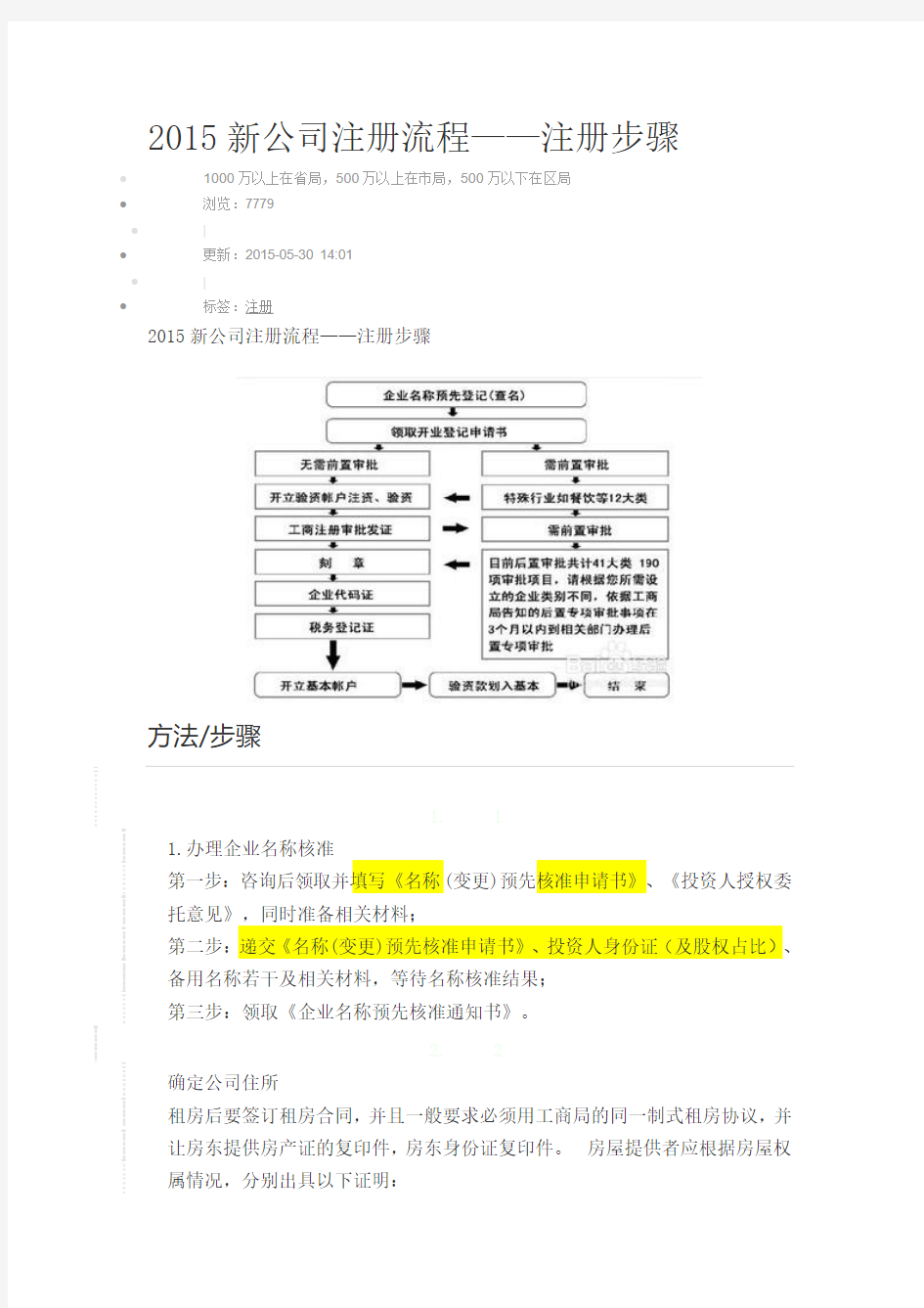 2015新公司注册流程