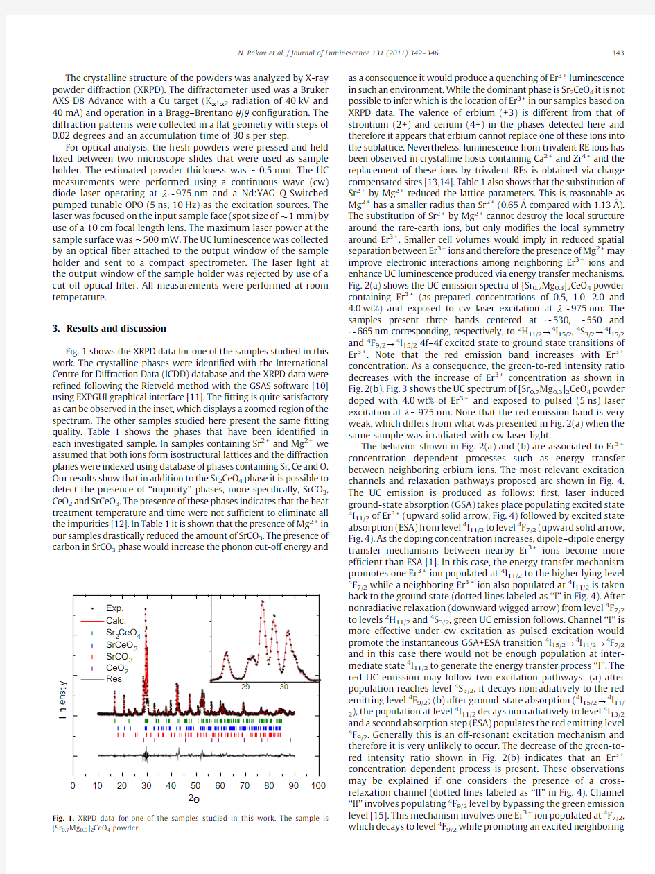 Strong infrared-to-visible frequency upconversion in Er3+-doped Sr2CeO4