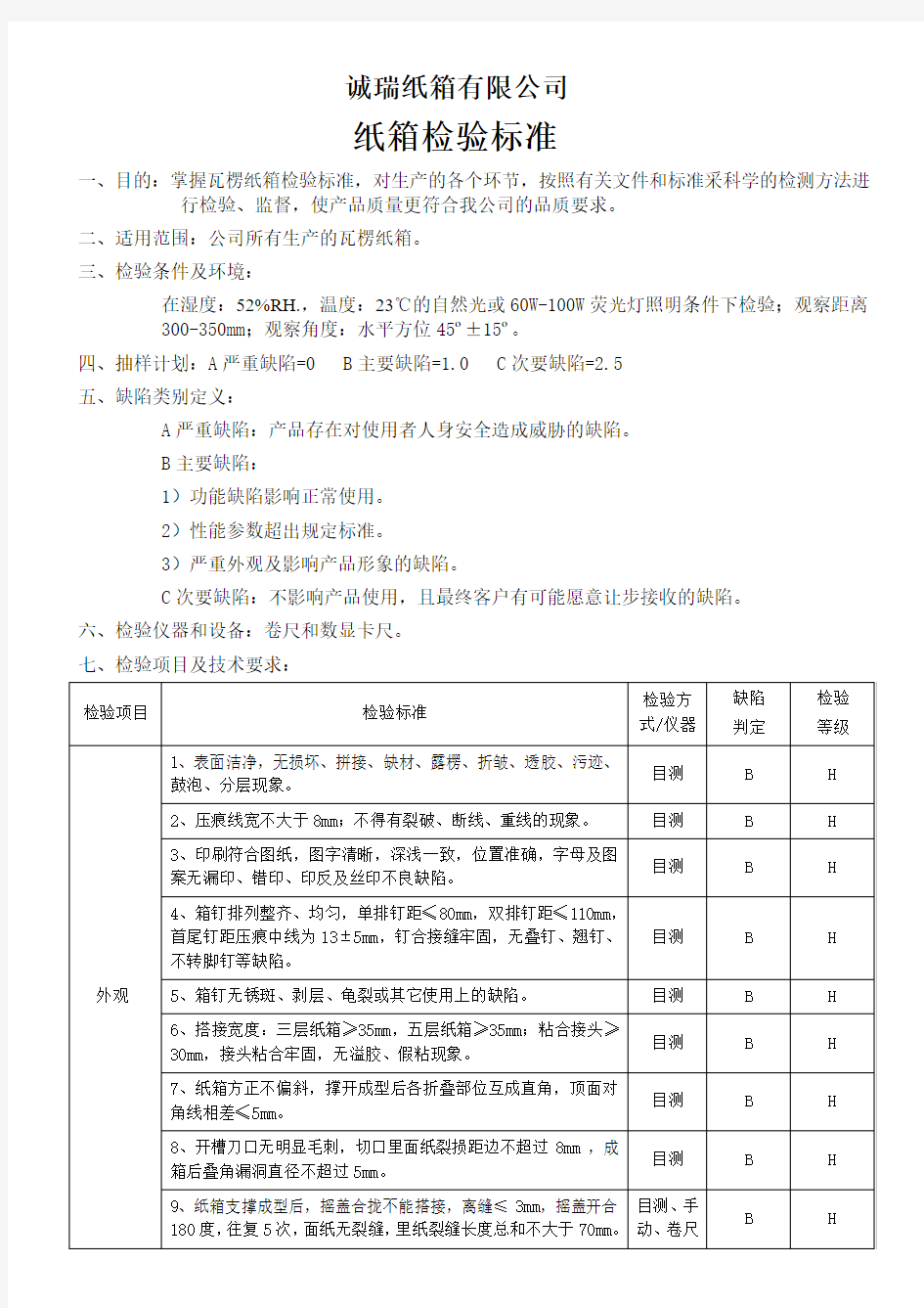 纸箱检验标准