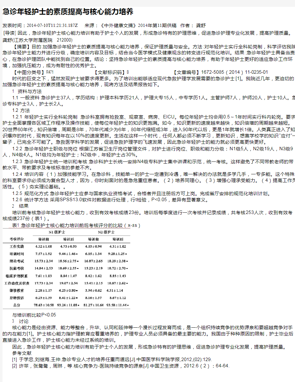 急诊年轻护士的素质提高与核心能力培养