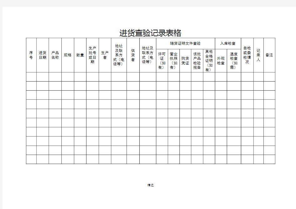 进货查验记录表格
