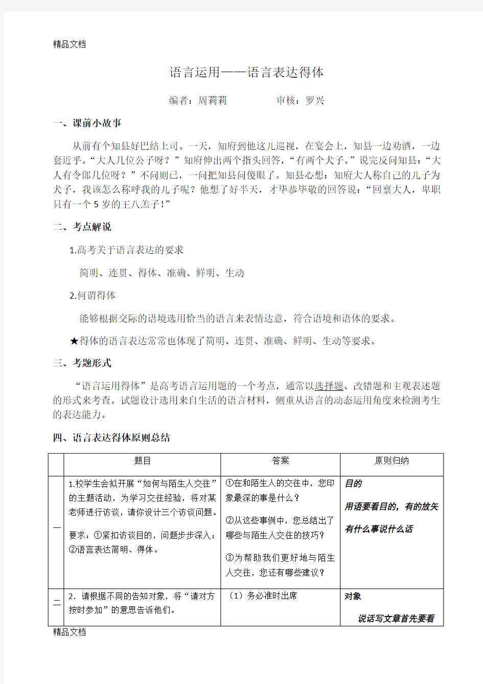 最新语言运用之得体答案