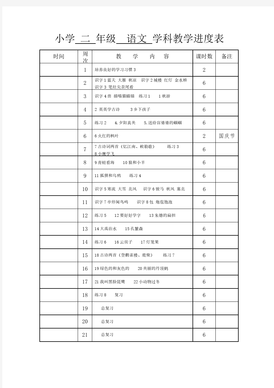 2017年新版苏教版小学语文二年级上册全册教案