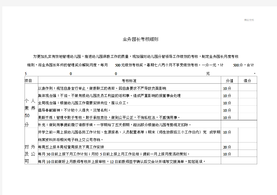 幼儿园业务园长考核细则