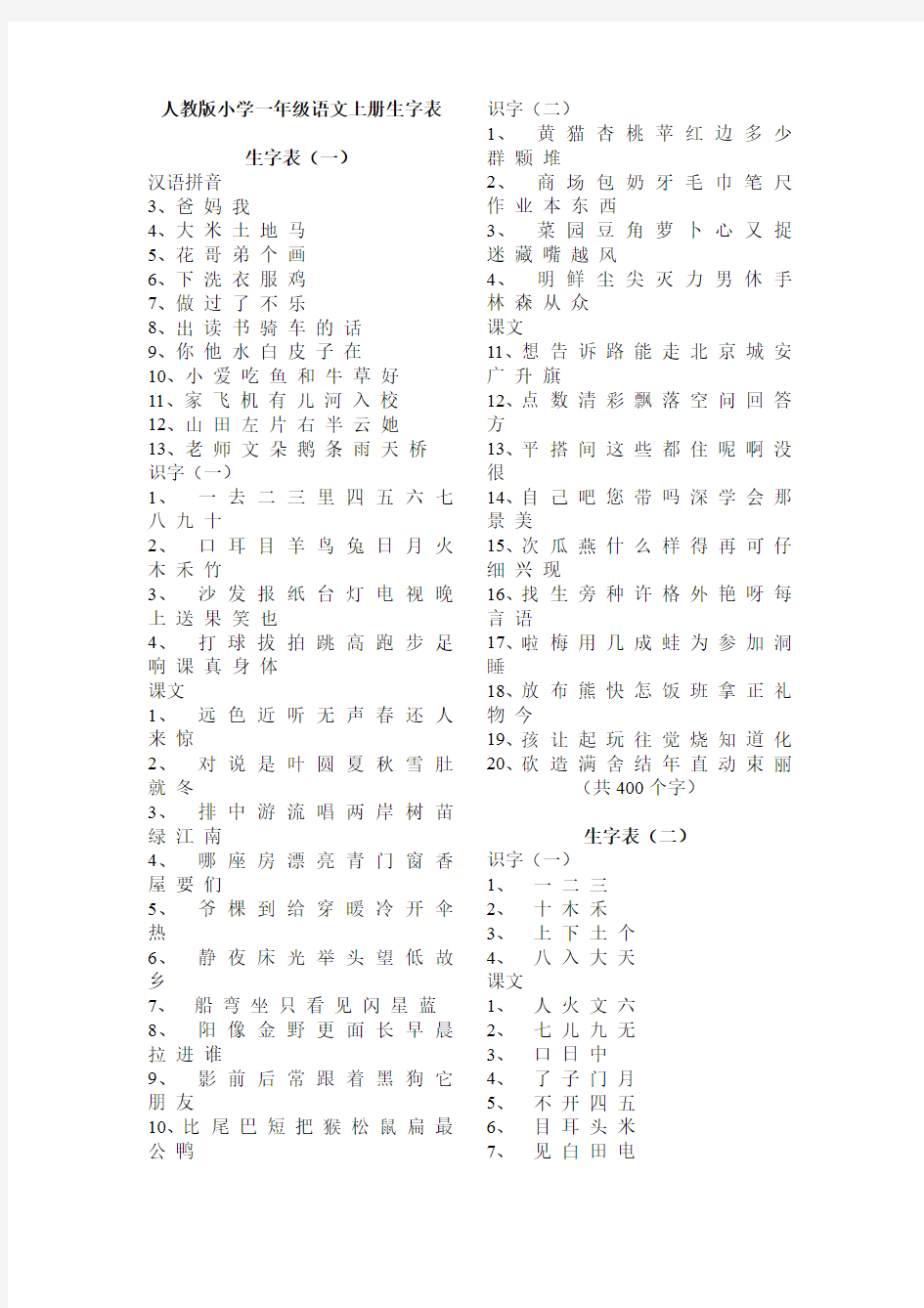 (完整版)人教版小学1-4年级语文生字表