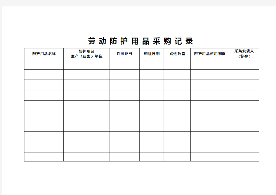 劳动用品采购发放台账