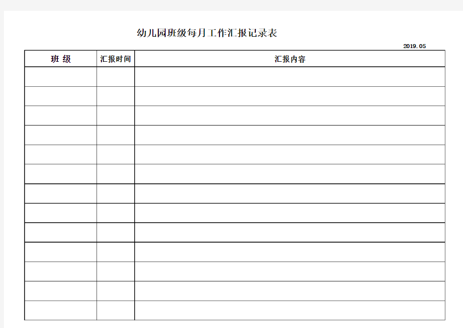 班级每月工作汇报记录表