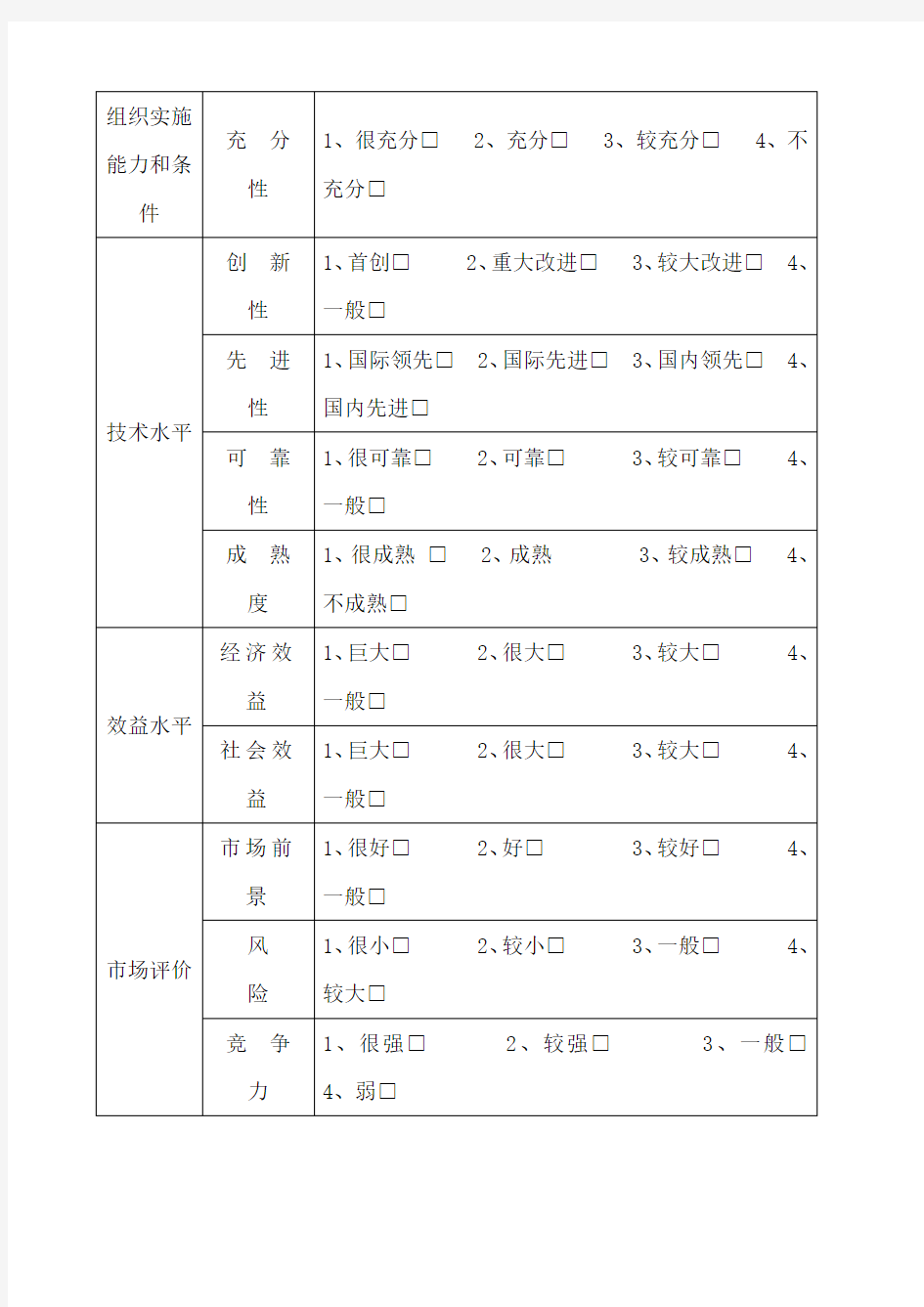 项目评审表 模板 