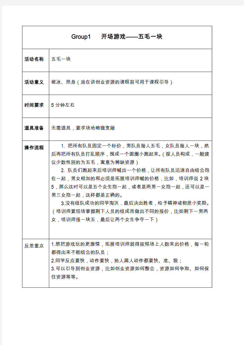 Group 1开场游戏——五毛一块