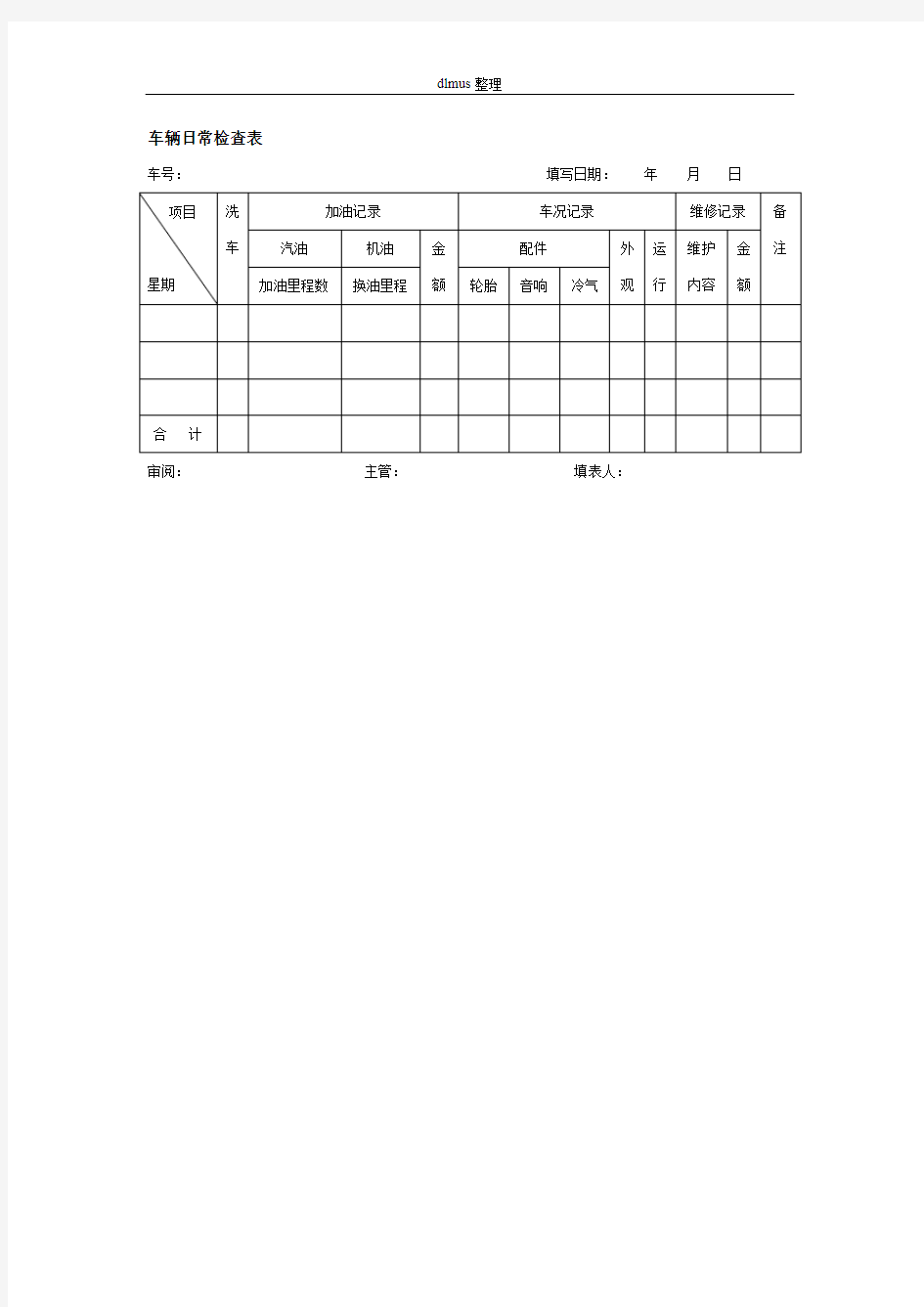 车辆日常检查表