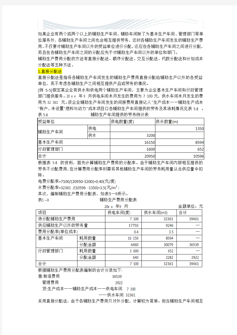 辅助生产费用的分配(5种分配方法 例题)[精品文档]