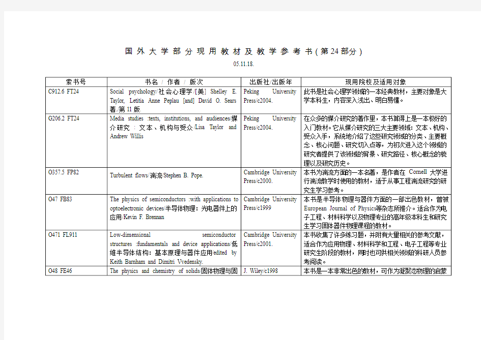 国外大学部分现用教材及教学参考书