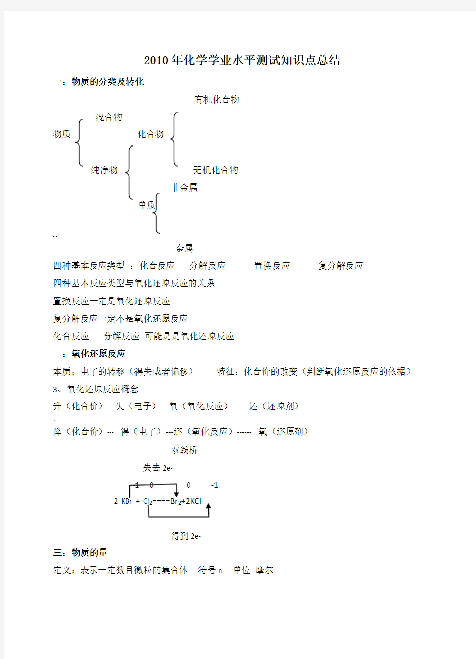 高中化学会考知识点总结