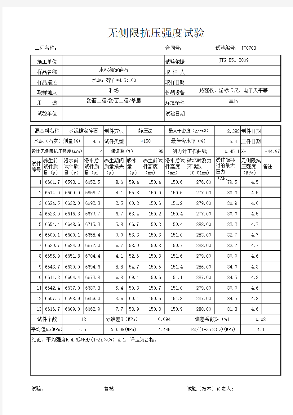 无侧限抗压强度实例