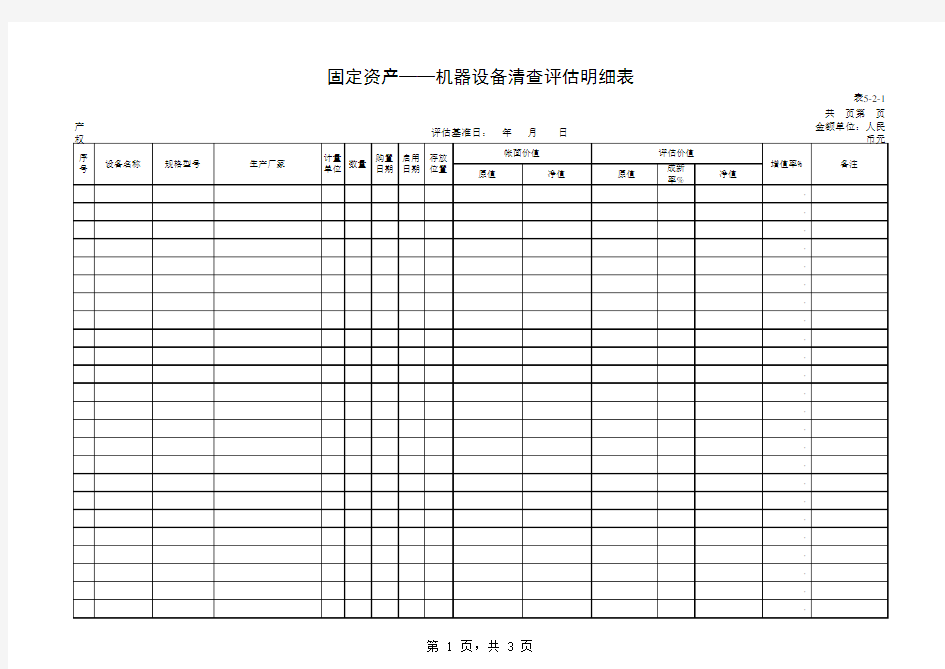 固定资产评估明细表