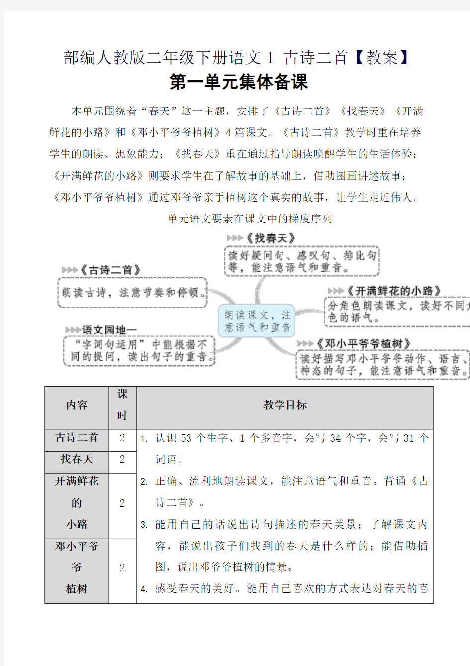 部编人教版二年级下册语文1 古诗二首【教案】